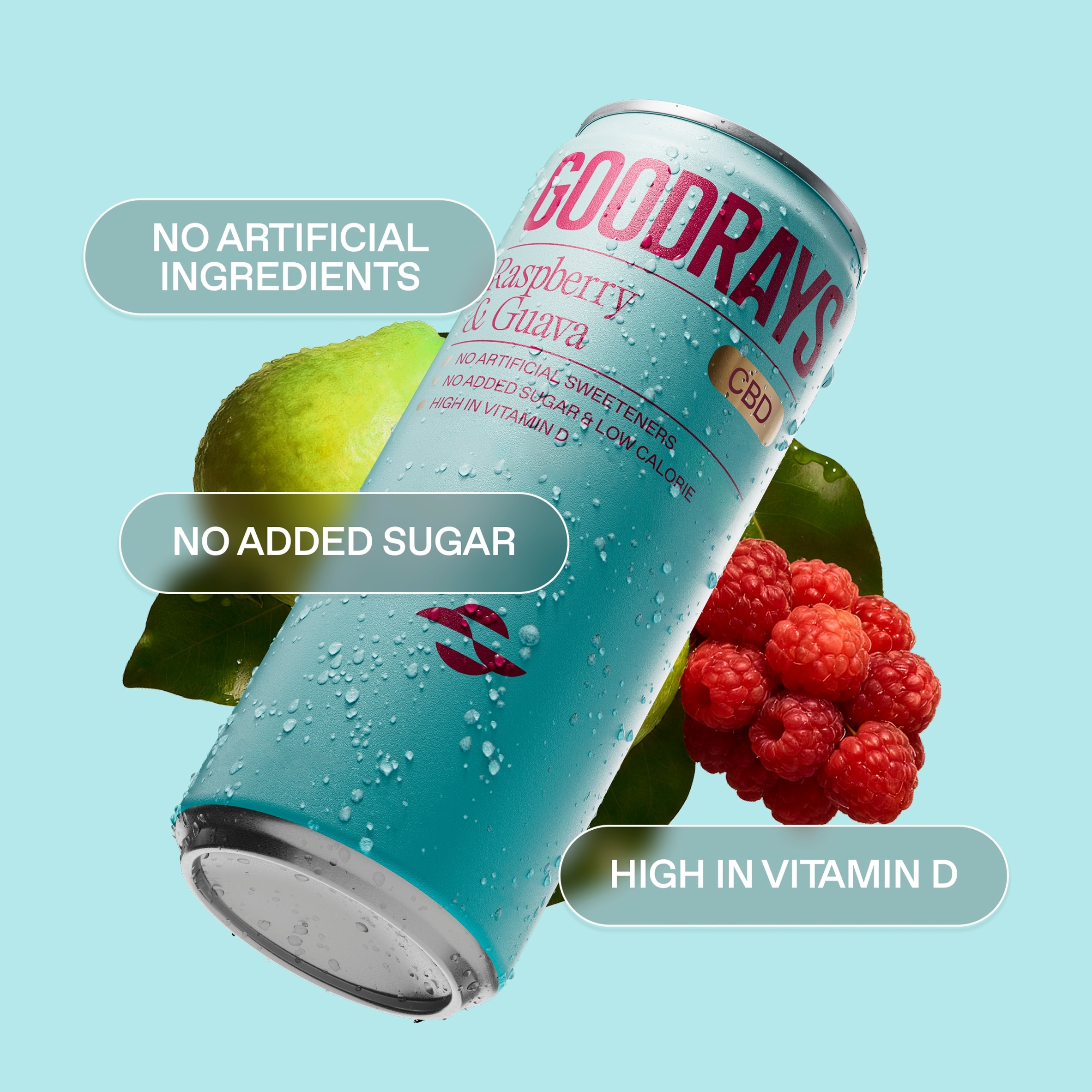 Goodrays CBD Raspberry & Guava Drink 4 x 330ml thumbnail 2
