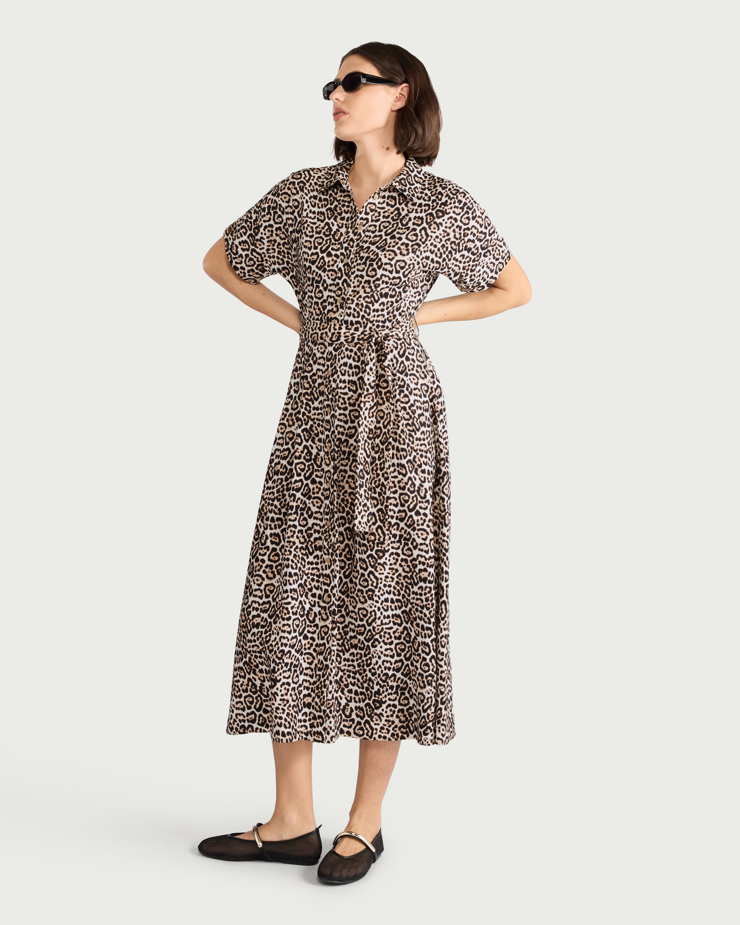 F&F Leopard Print Collared Midi Dress in Multi Brown