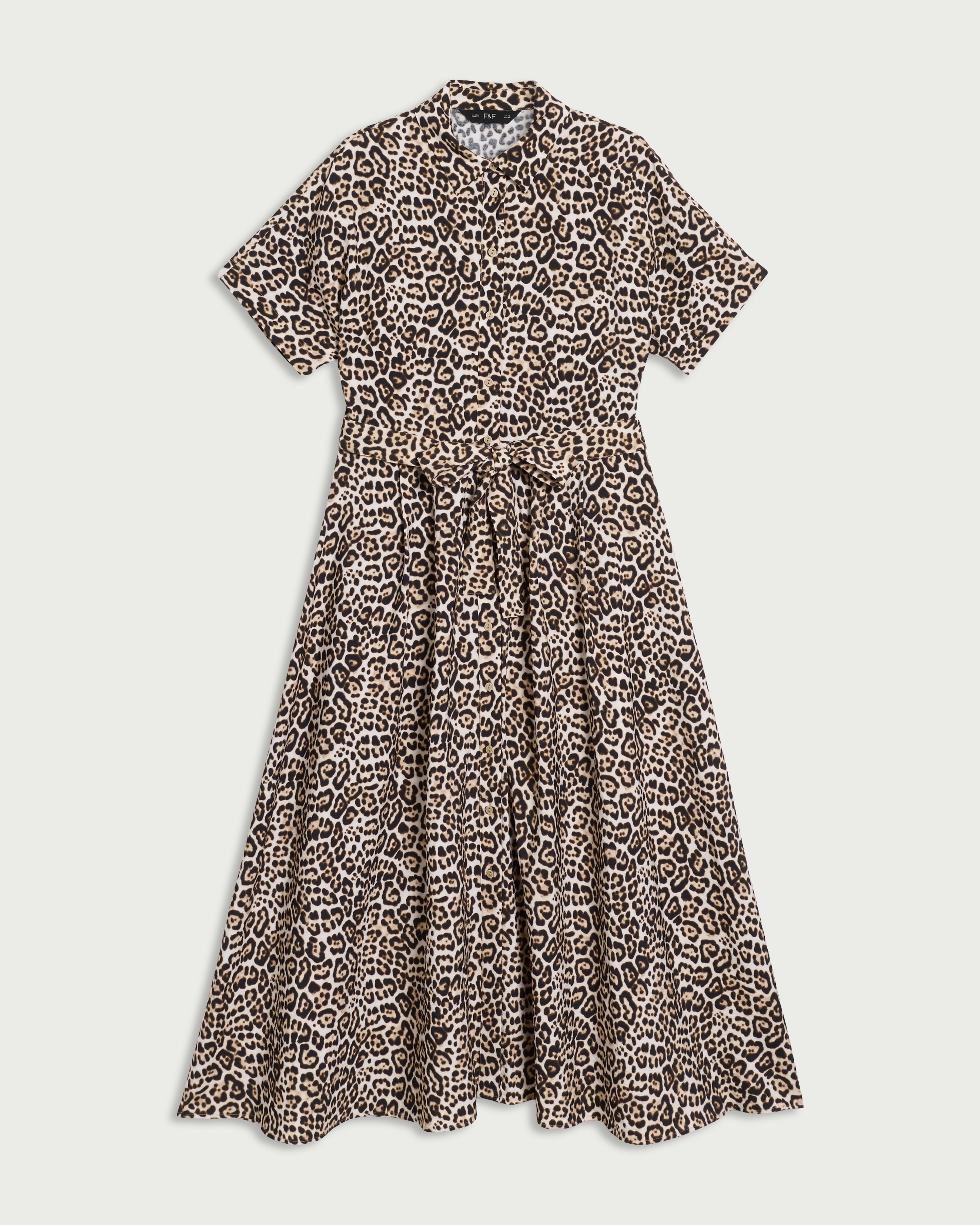F&F Leopard Print Collared Midi Dress in Multi Brown thumbnail 4