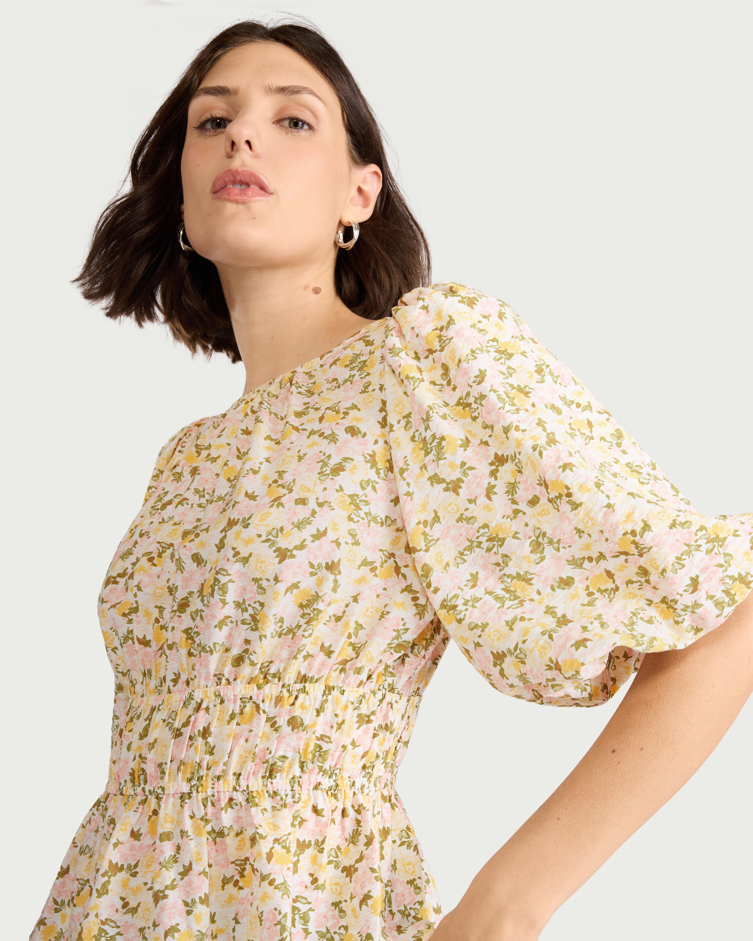 F&F Shirred Puff Sleeve Blouse in Multi