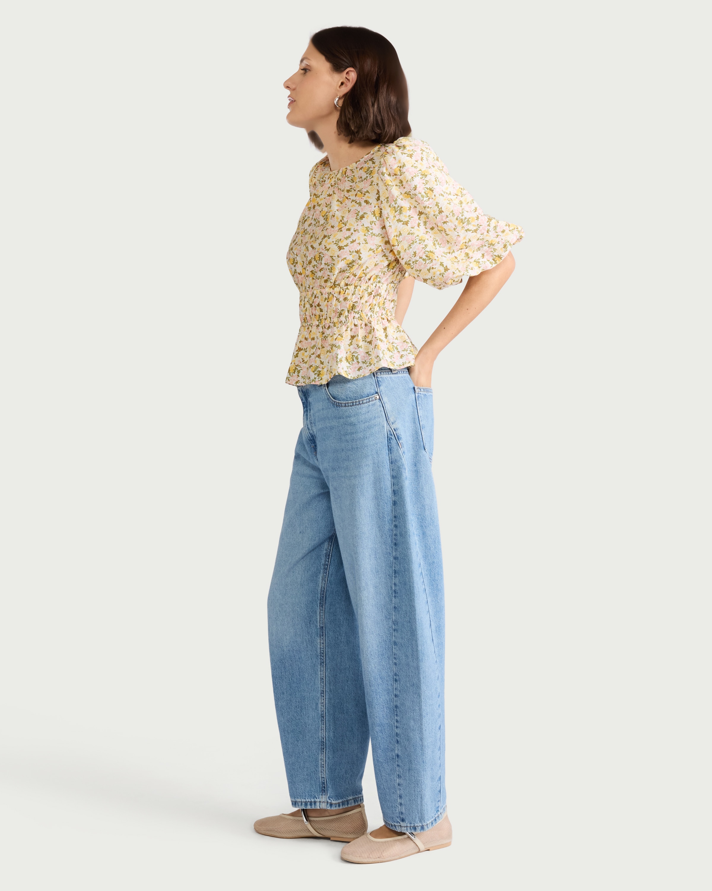 F&F Shirred Puff Sleeve Blouse in Multi thumbnail 2