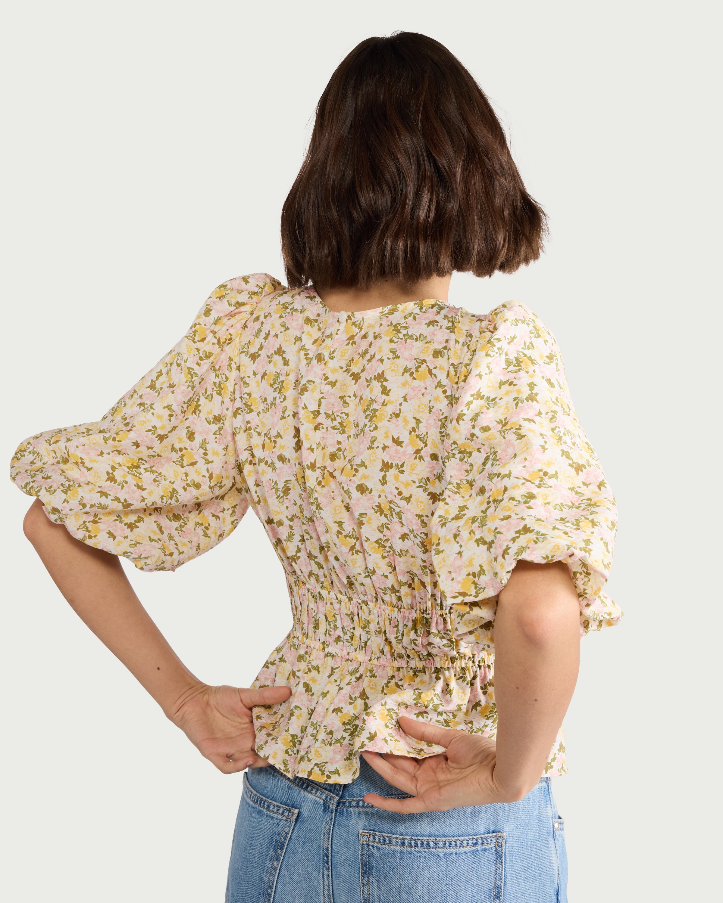 F&F Shirred Puff Sleeve Blouse in Multi thumbnail 3