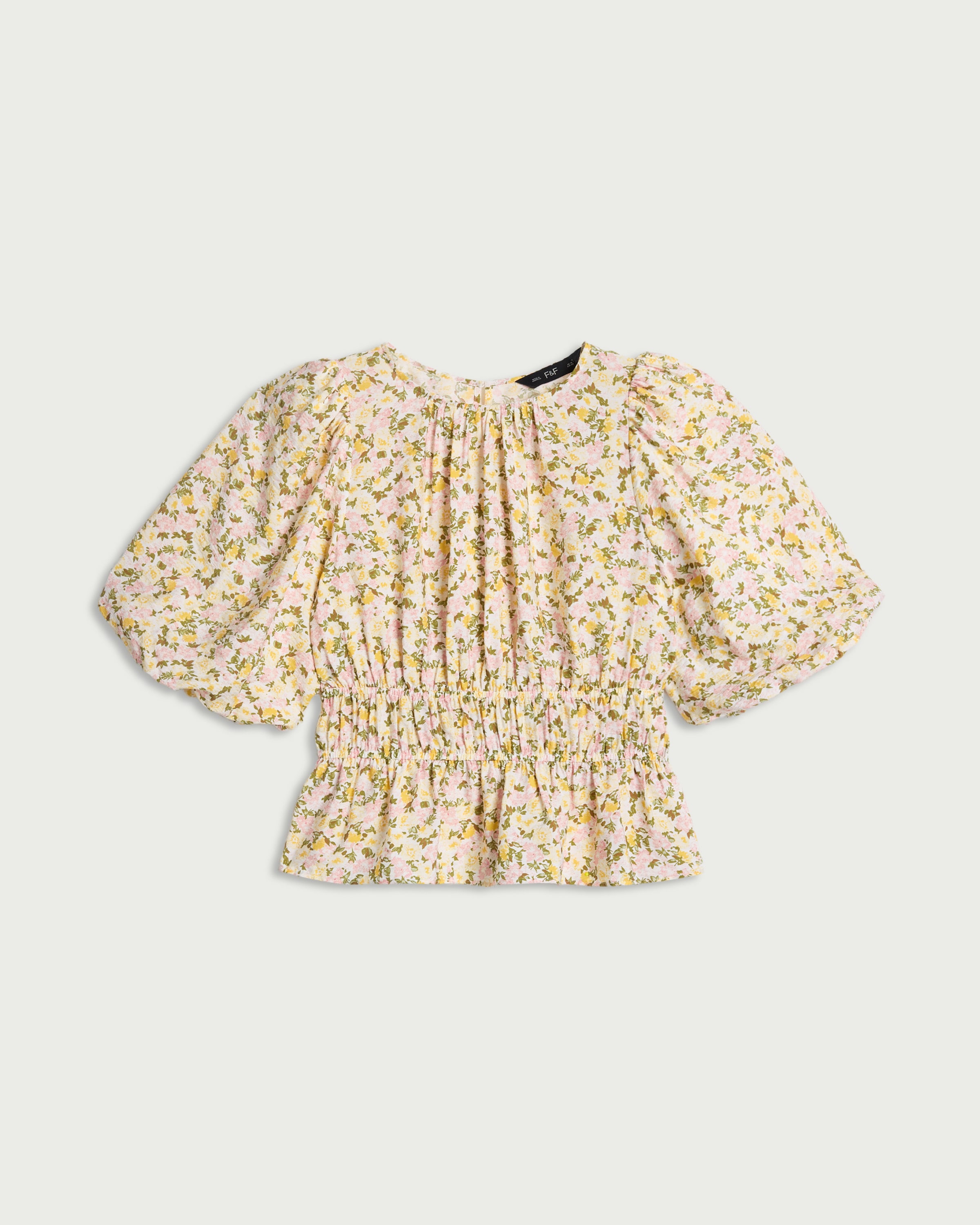 F&F Shirred Puff Sleeve Blouse in Multi thumbnail 4