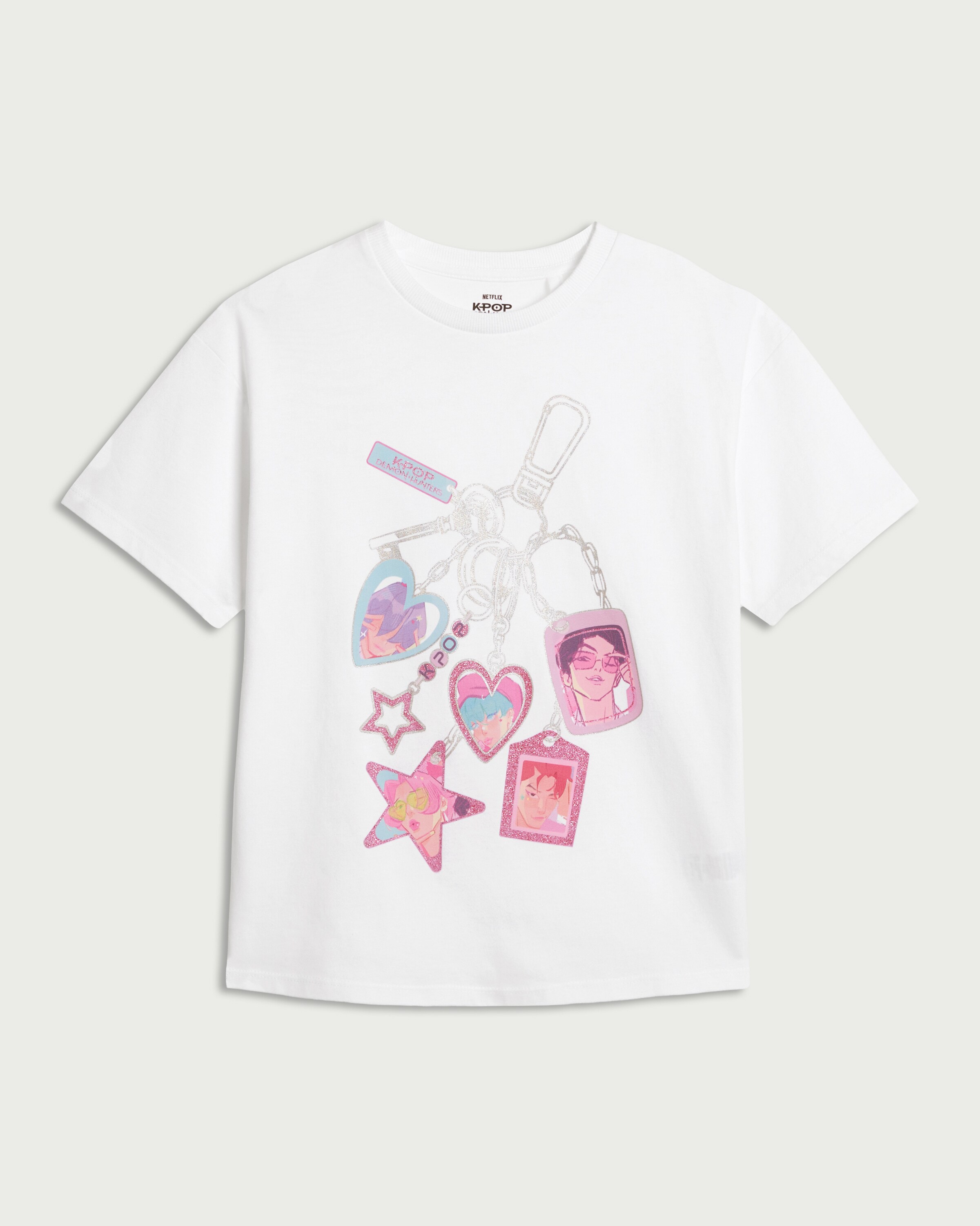 K-Pop Demon Hunters Pure Cotton Keyring Charm Print T-Shirt in White thumbnail 4