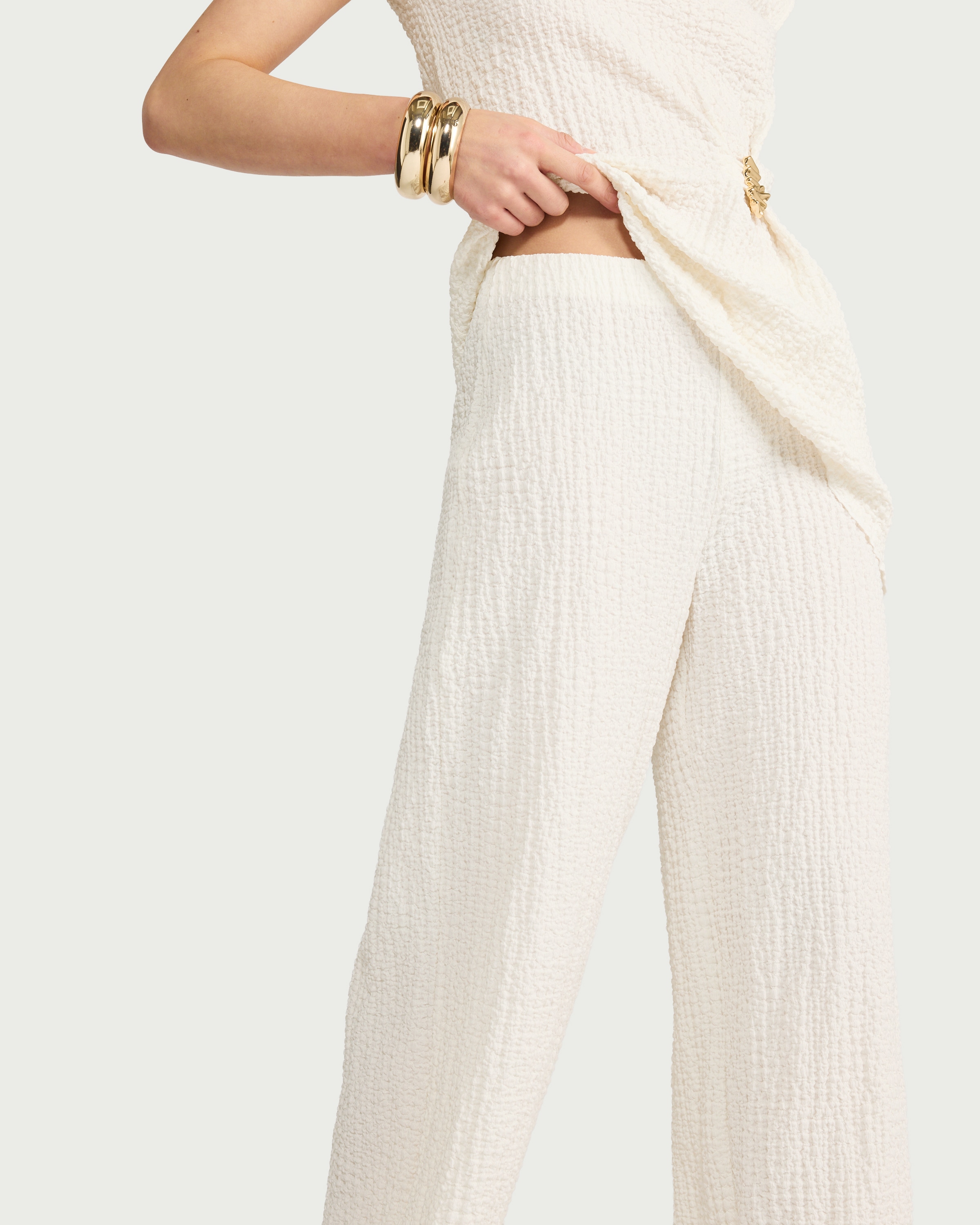 F&F Textured Wide Leg Co-ord Trousers in Cream thumbnail 2