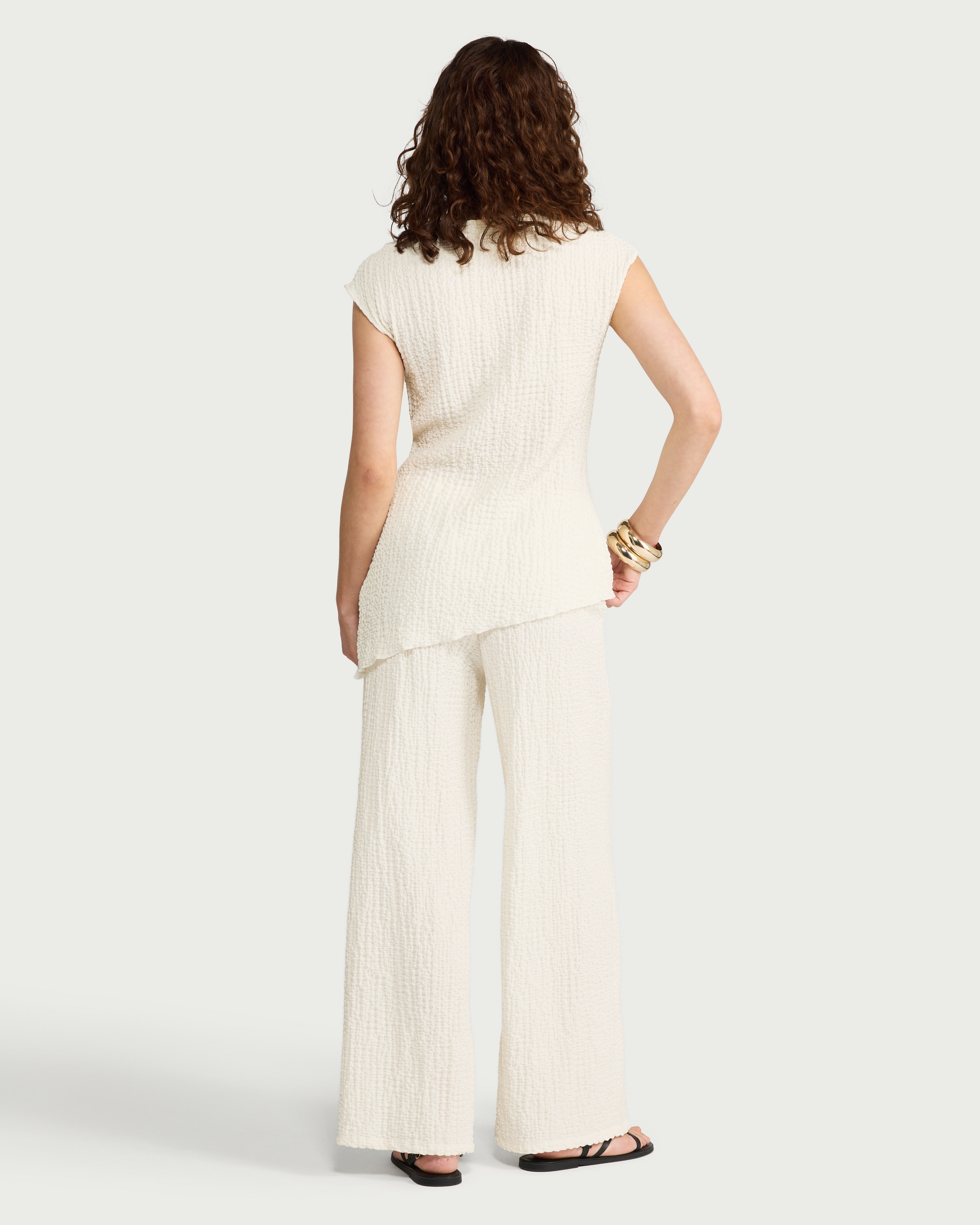 F&F Textured Wide Leg Co-ord Trousers in Cream thumbnail 3