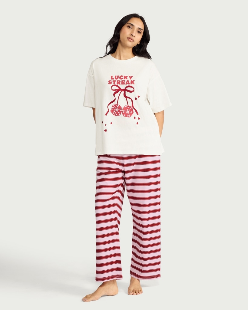F&F 2-Piece Pure Cotton Lucky Streak Pyjama Set in Multi