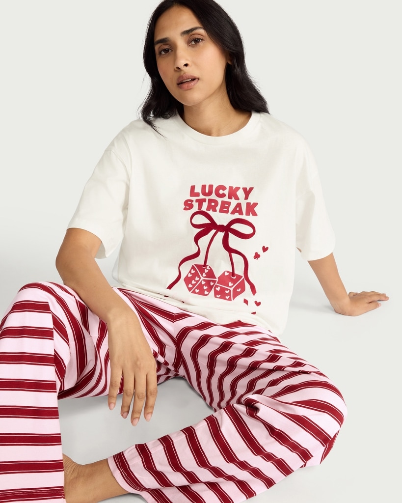F&F 2-Piece Pure Cotton Lucky Streak Pyjama Set in Multi thumbnail 2