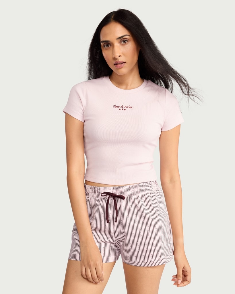 F&F 2-Piece Cotton Rich Striped Pyjama Set in Multi Pink thumbnail 3