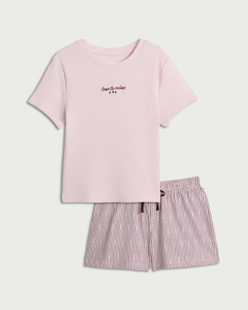 F&F 2-Piece Cotton Rich Striped Pyjama Set in Multi Pink thumbnail 4