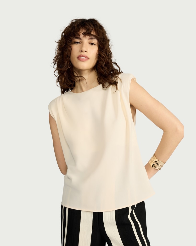 F&F Sleeveless Shoulder Pad Top in Cream thumbnail 2